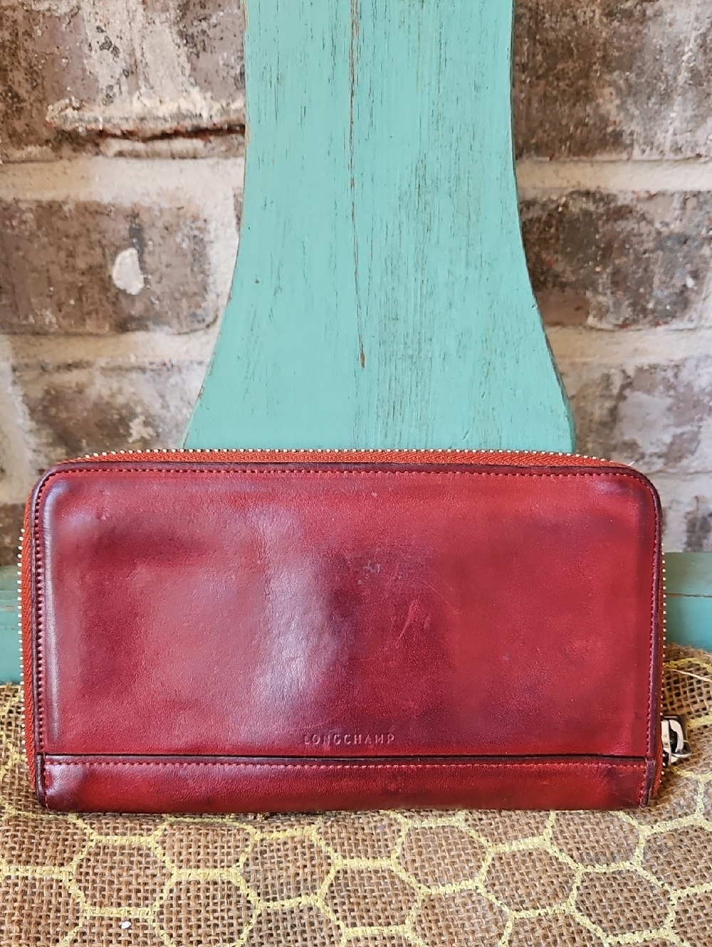 Longchamp Vintage Retro Burgundy Zip Wallet Leather - Picture 2 of 7